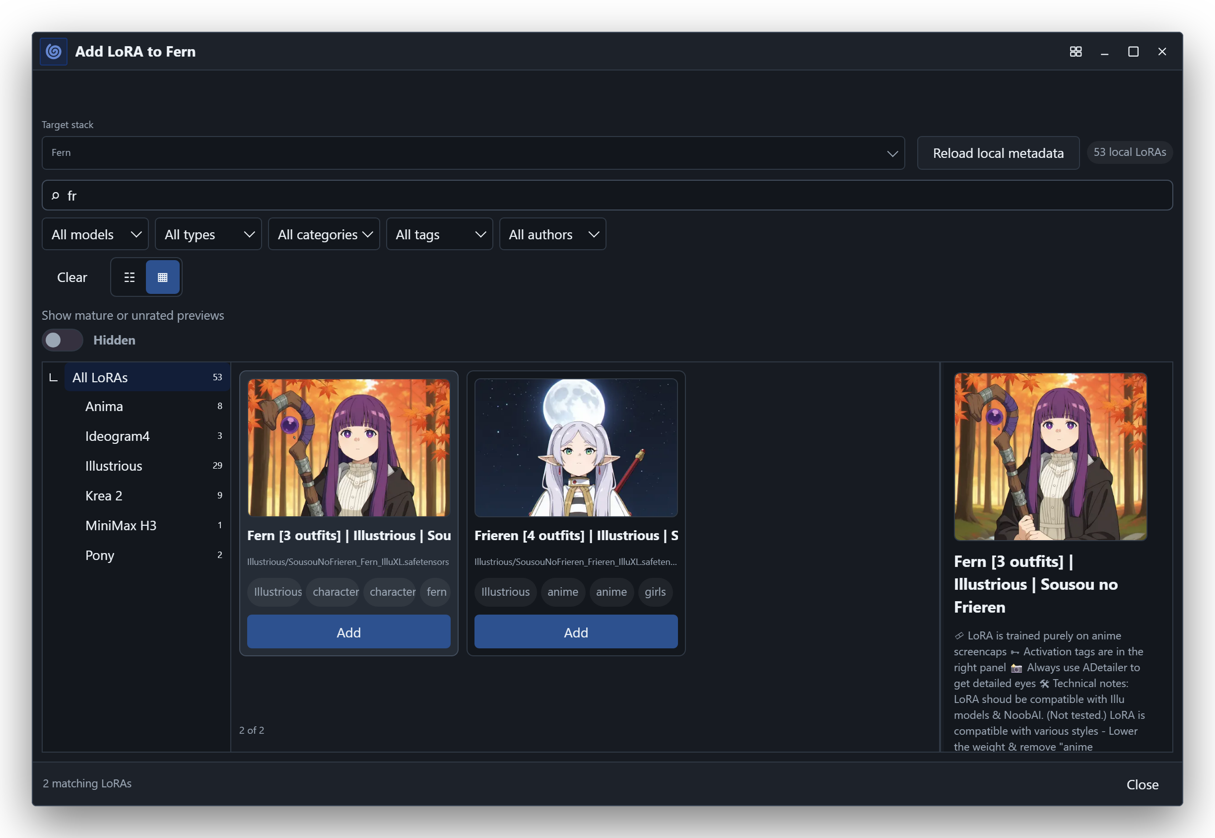 LoRA library catalog