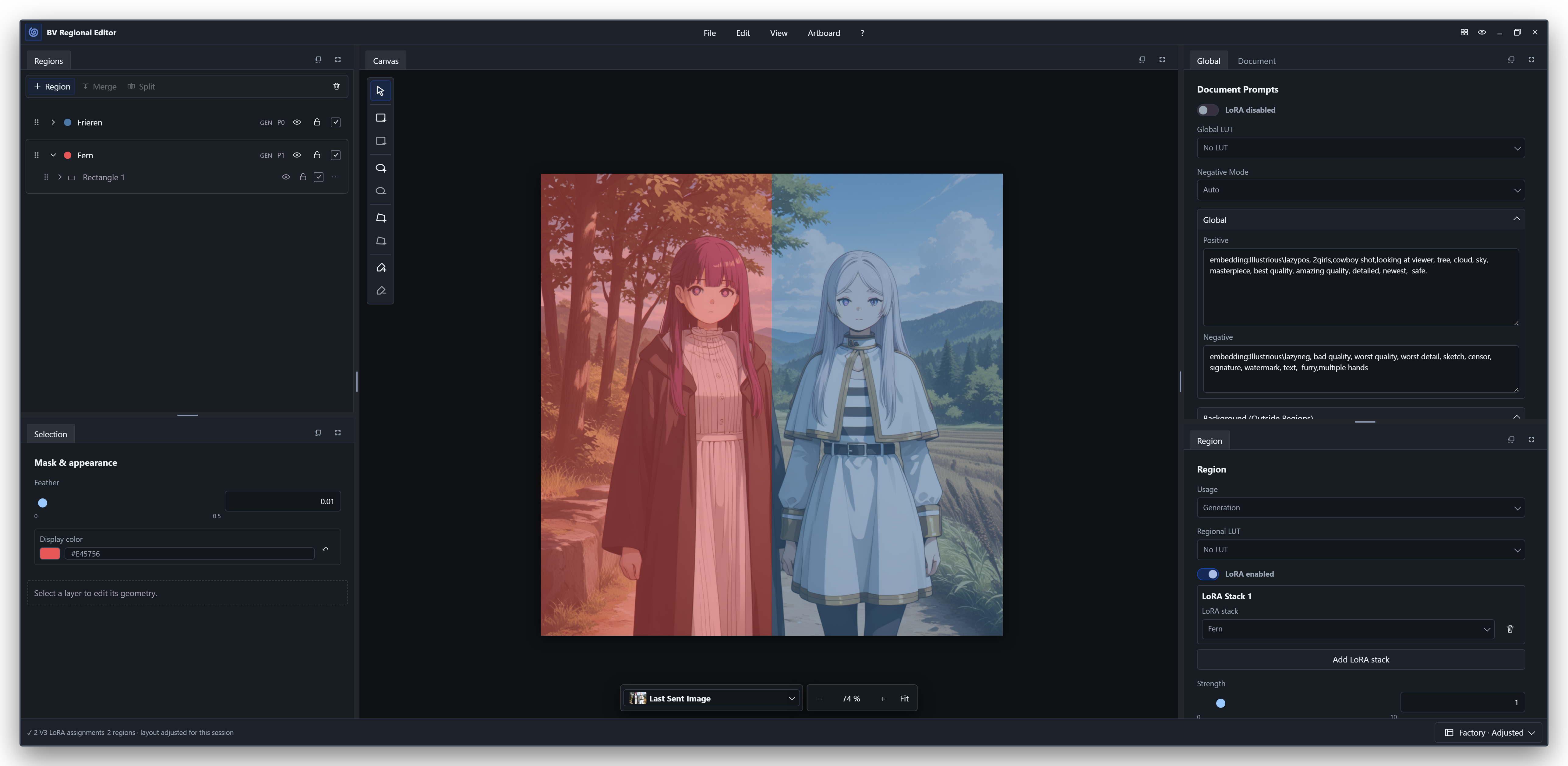 Regional V3 Editor with layered character and interaction regions