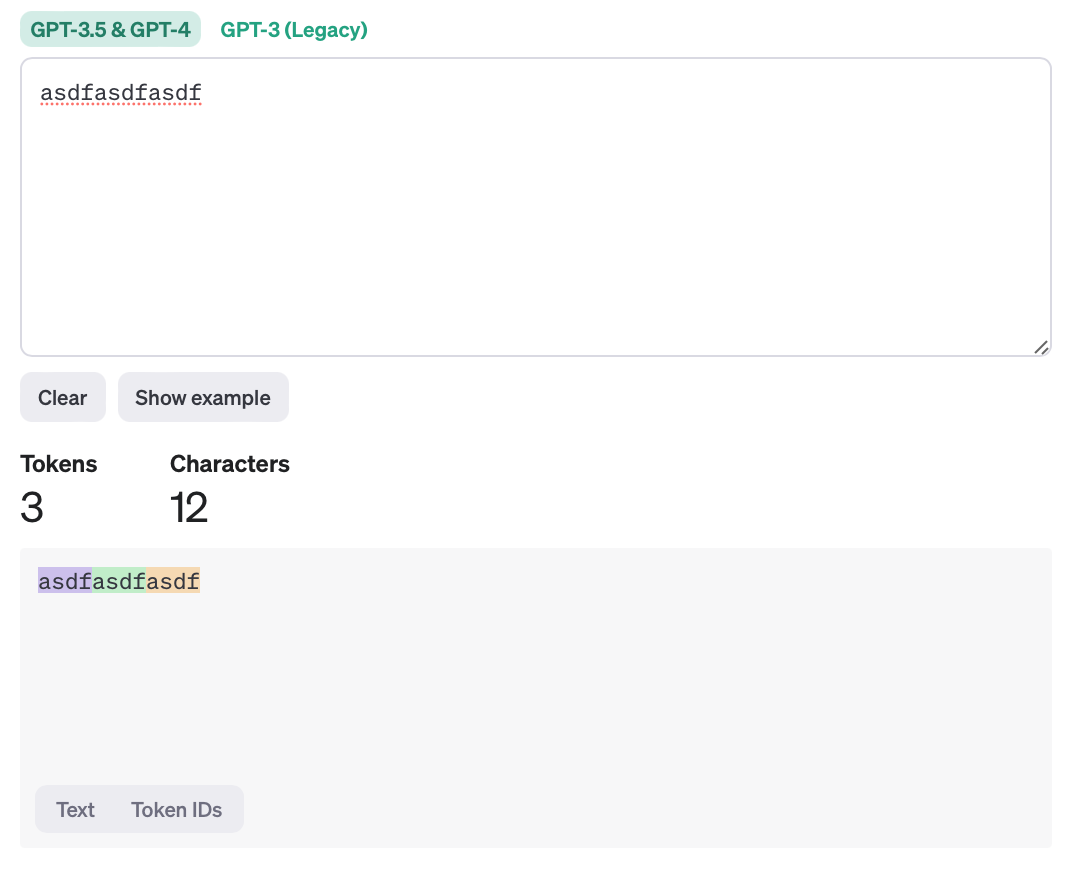 OpenAI tokenization for asdfasdfasdf
