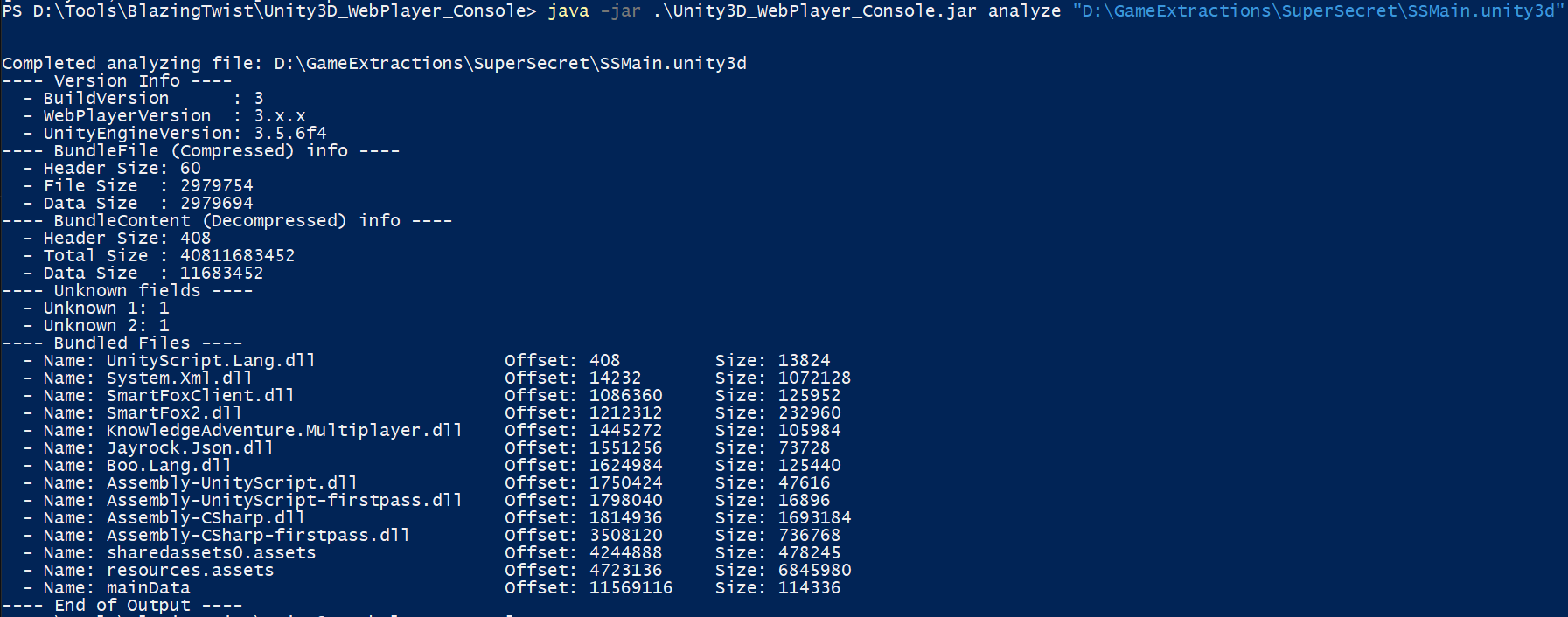 Example image showing the file analyze output