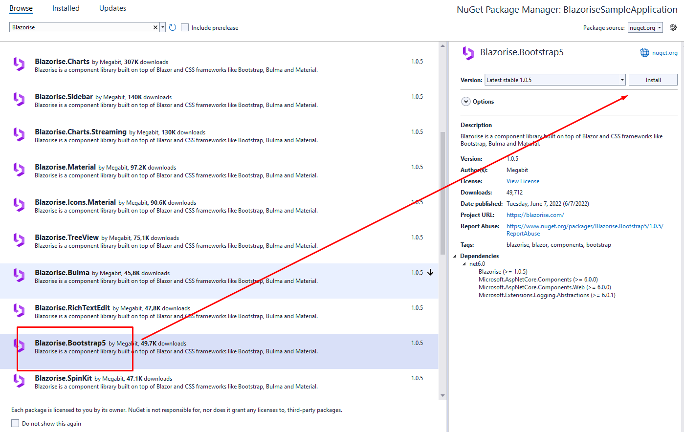 Install Blazorise NuGet