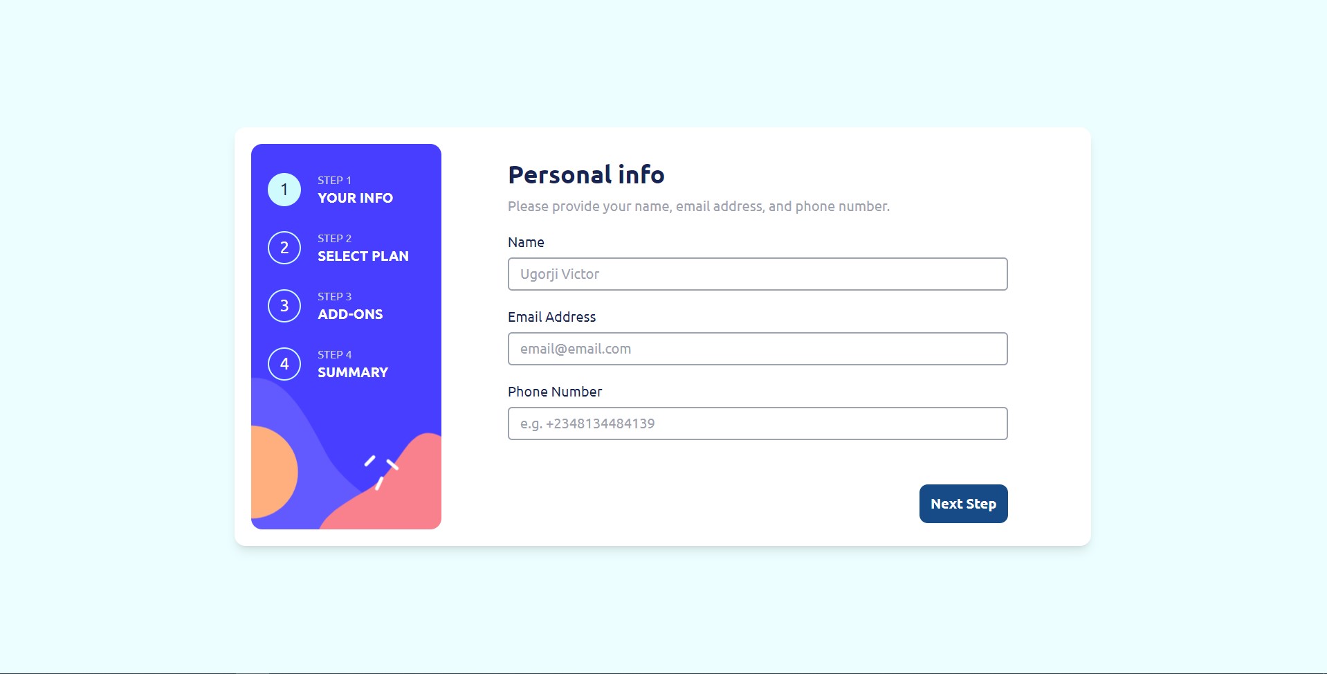 personalInfo page