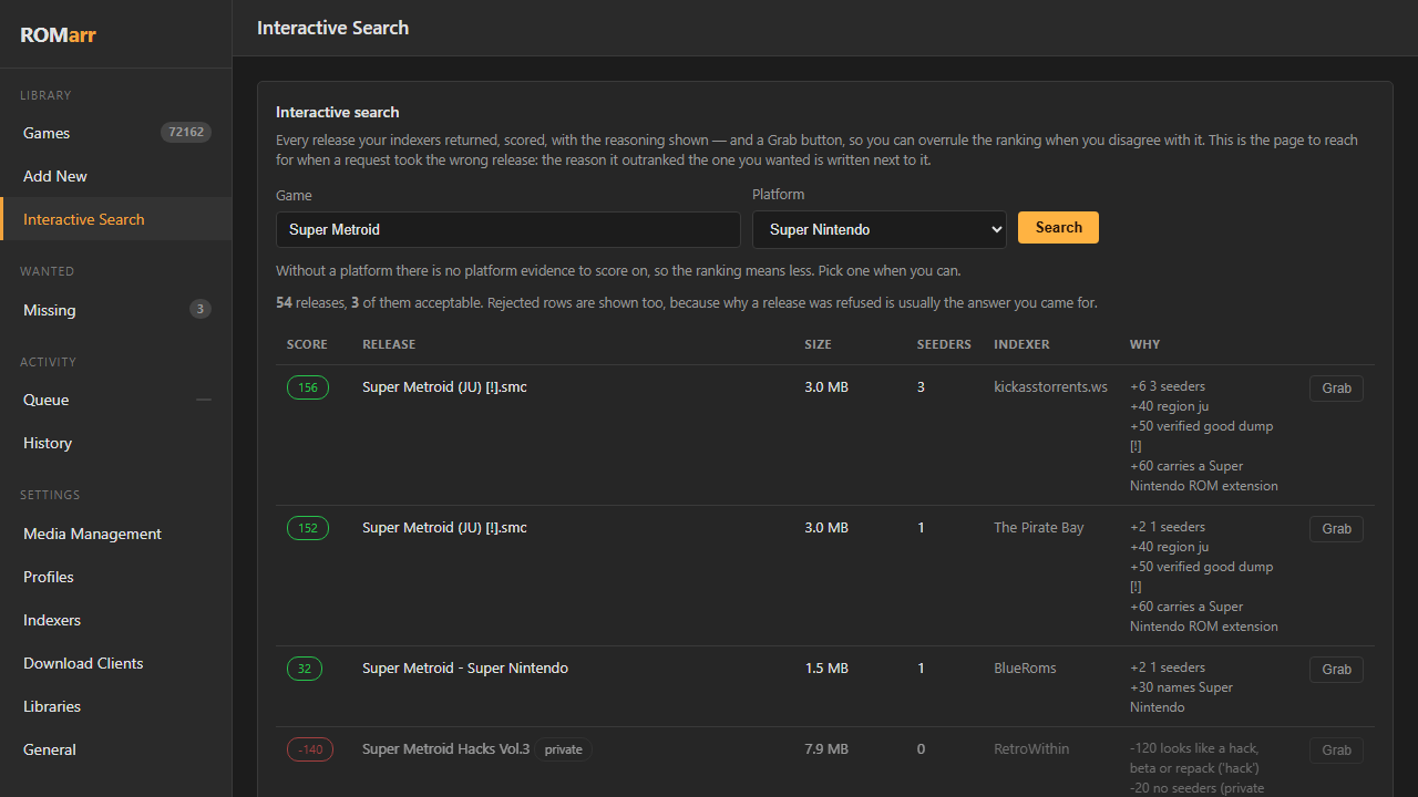 ROMarr interactive search