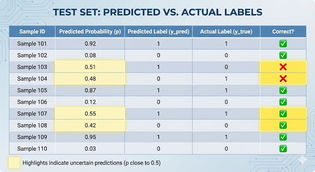 Pic 10. Comparison table of Predicted vs Actual on some Test samples