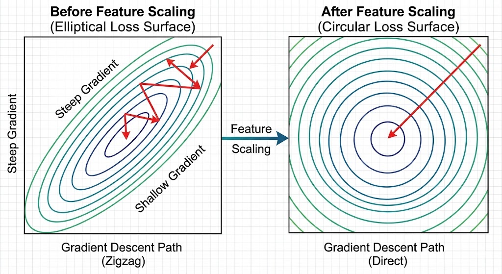 Pic 3. Comparison of Loss Surface before and after Feature Scaling