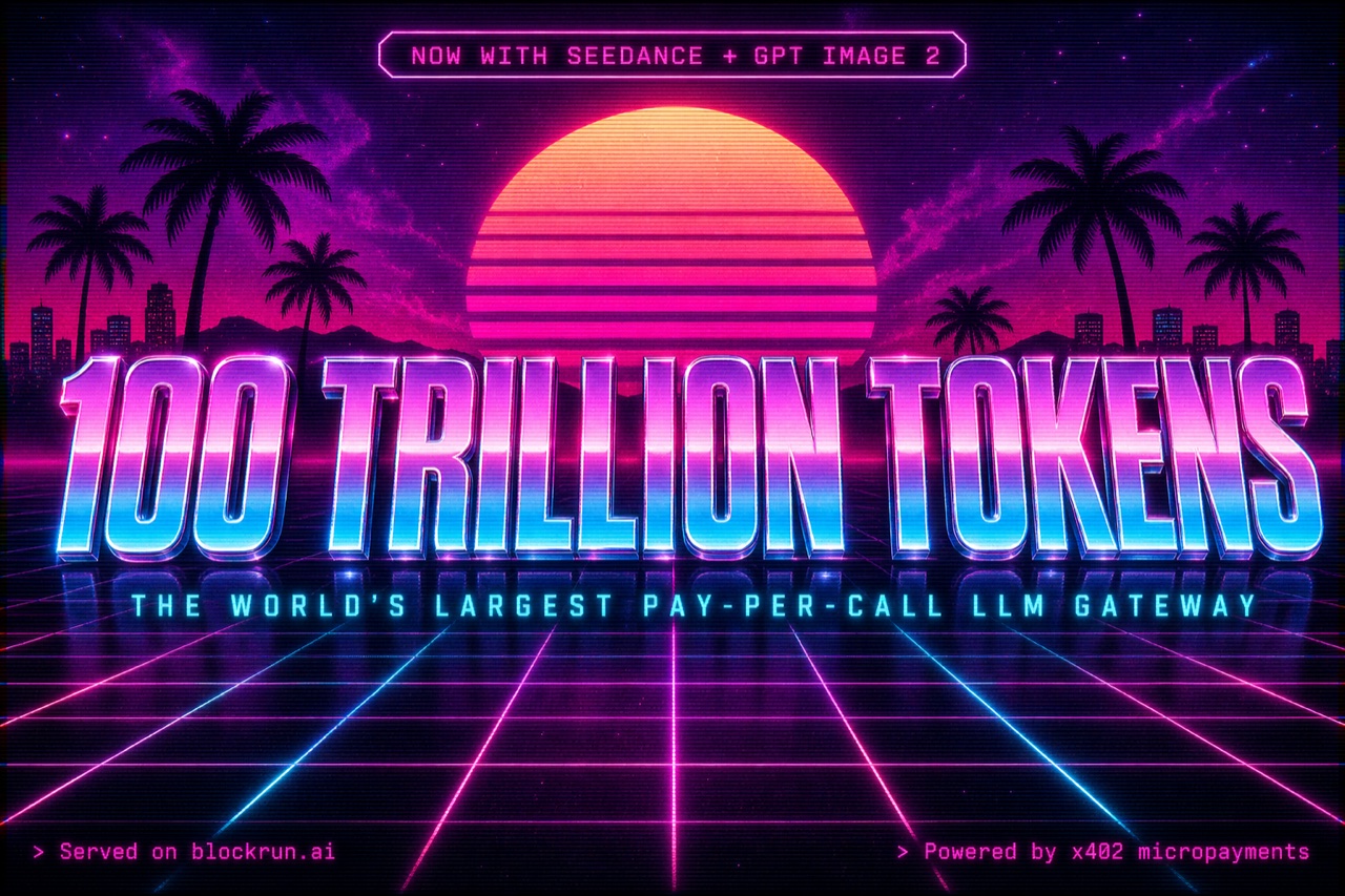 100 Trillion Tokens served — synthwave milestone poster