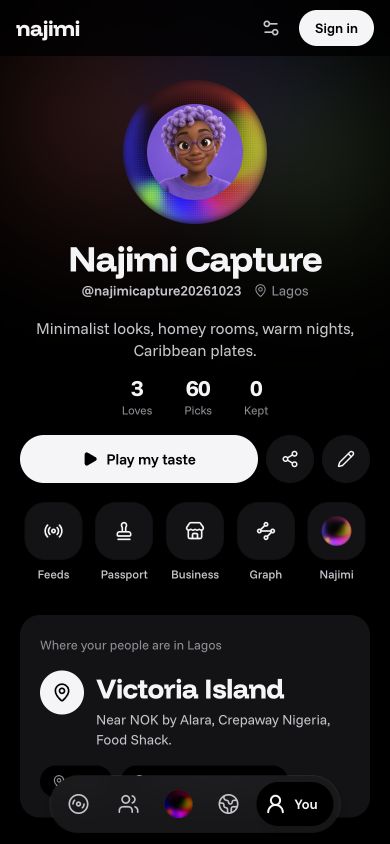Mobile profile with three loves and a local neighborhood