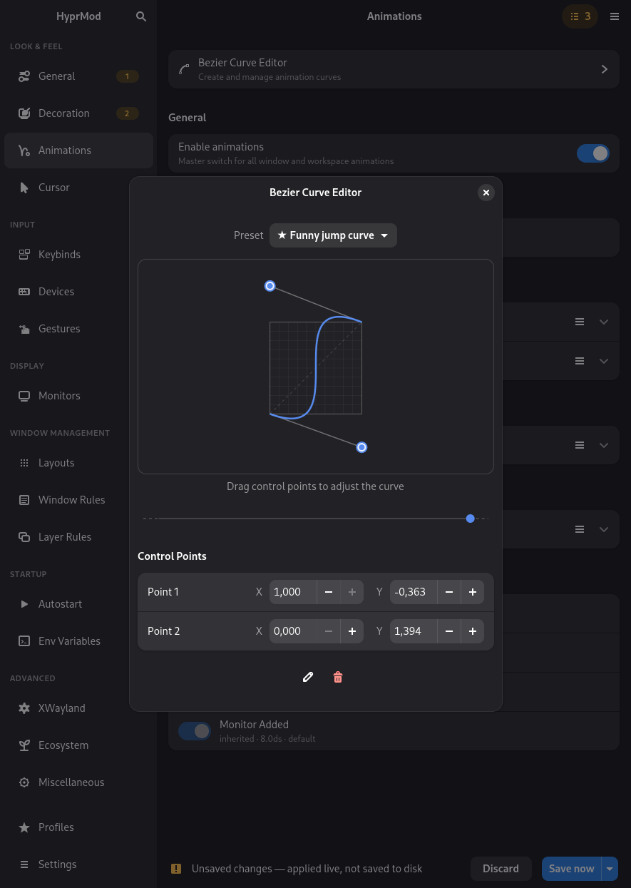 Bezier curve editor with control points and live animation preview