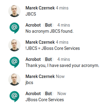 Image of Acrobot saving and answering an acronym
