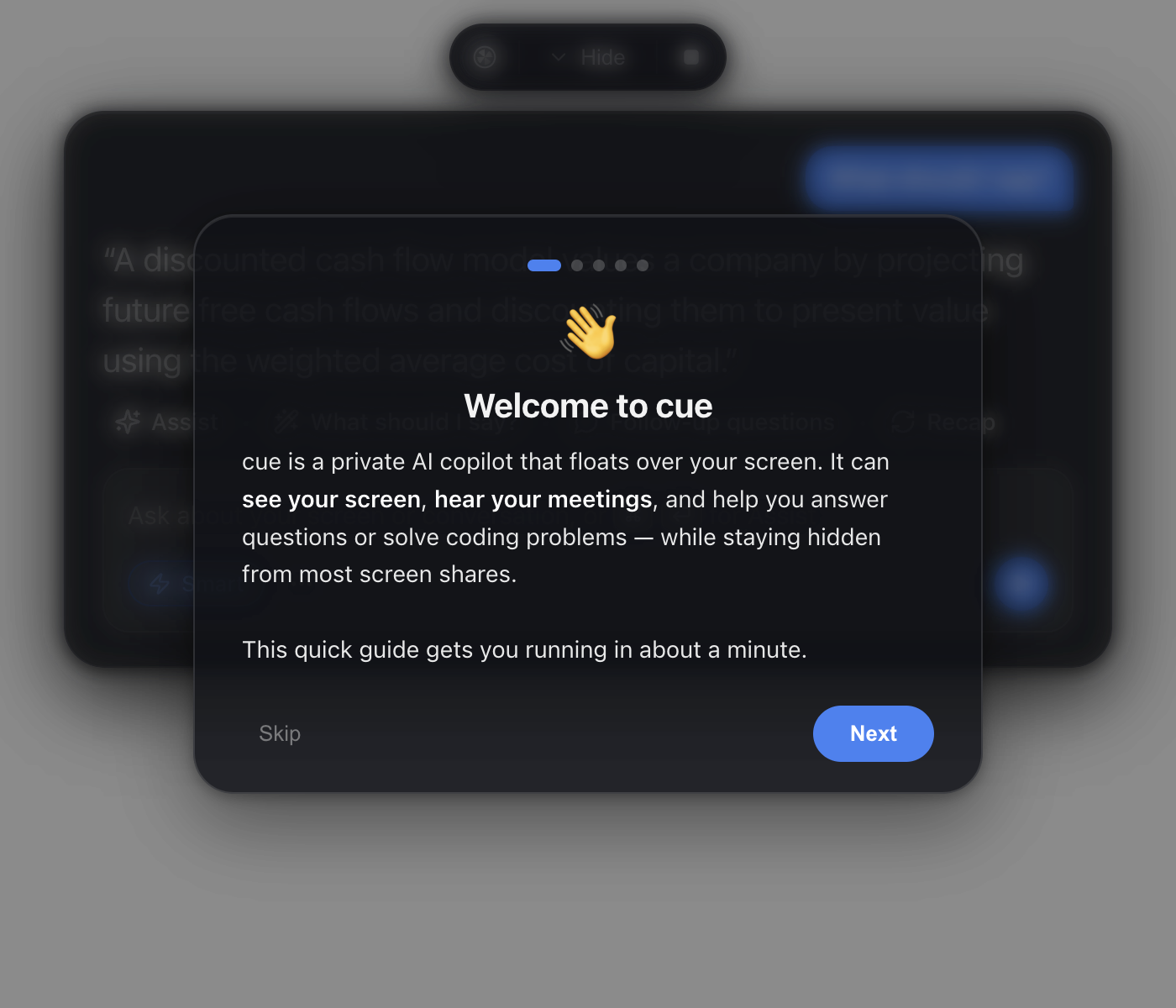 cue first-run tutorial