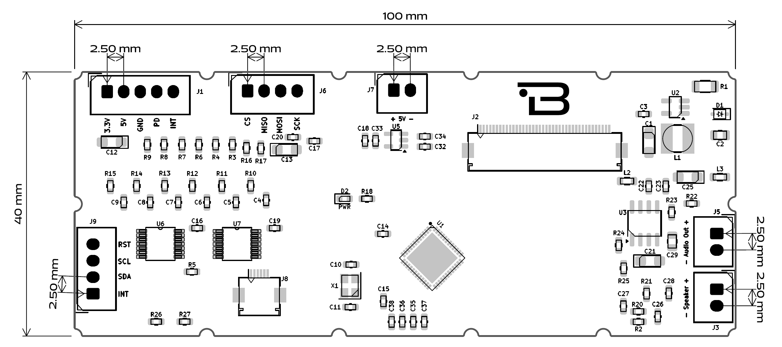 Dimensioni del driver TFT Boardoza FT800
