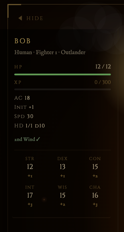 Character sidebar card