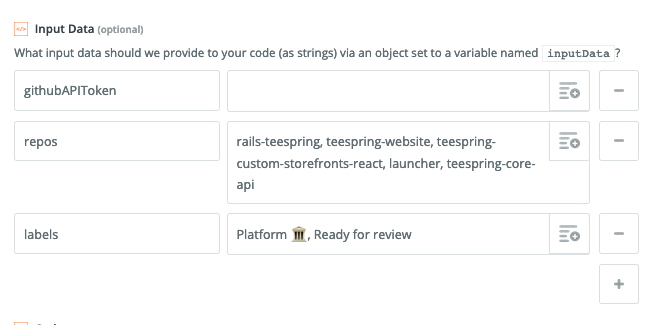 screenshot of Zapier input variables