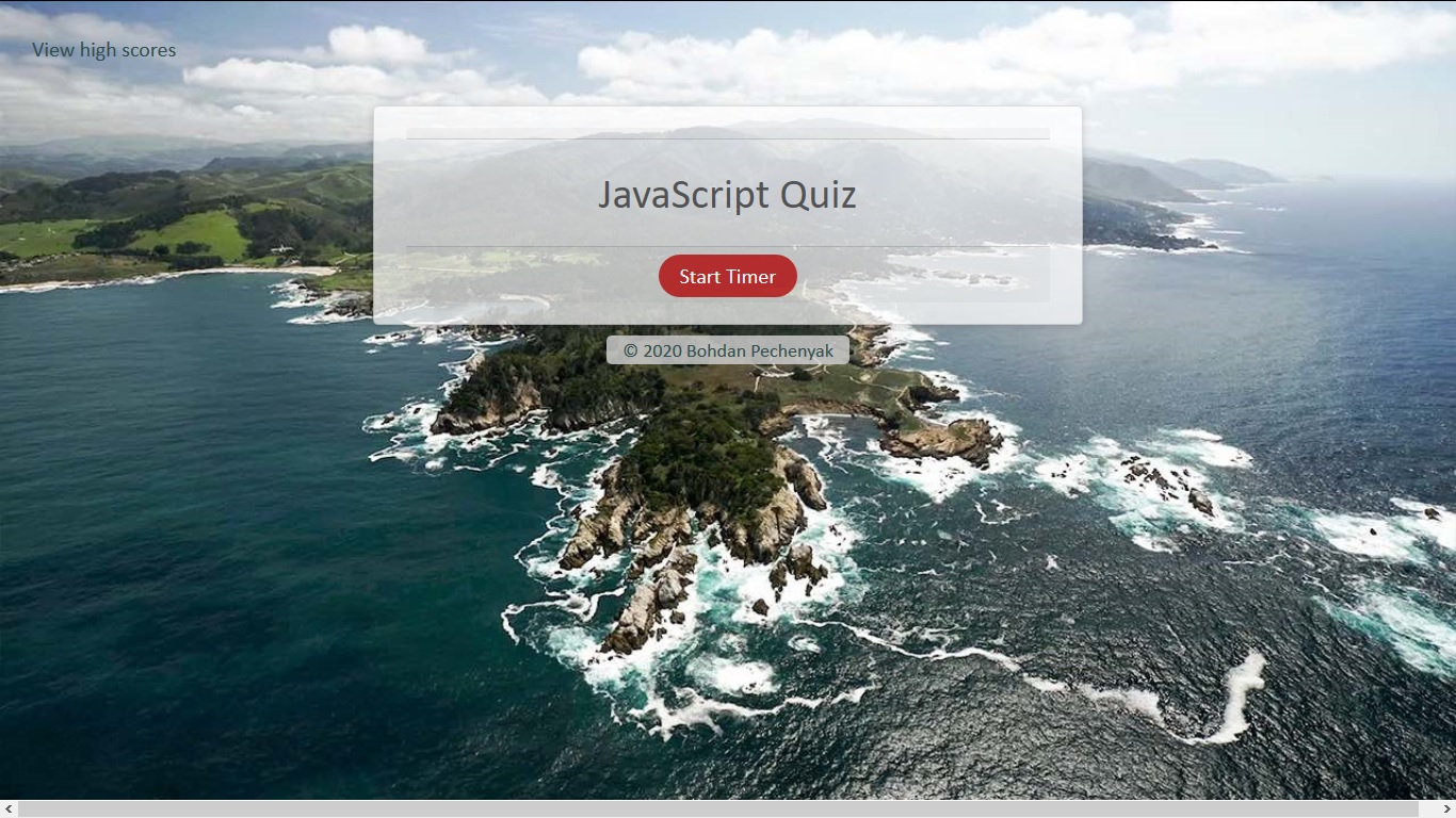 Screenshot of the Quiz home page