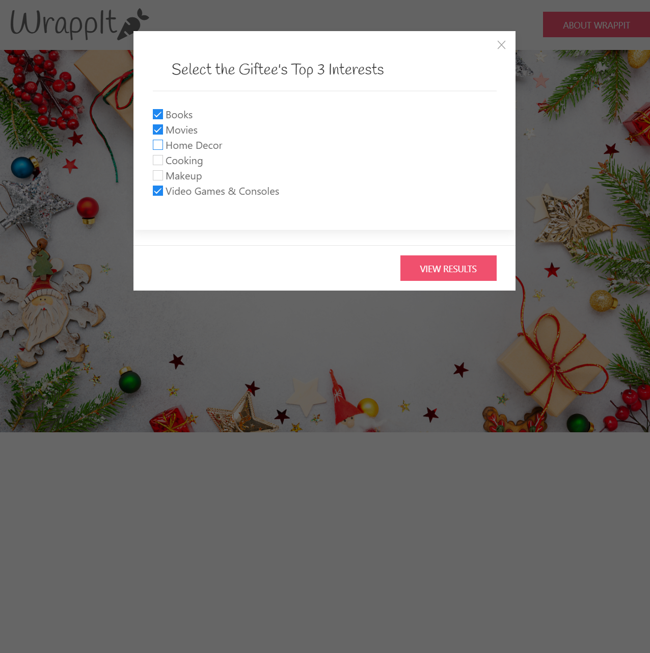 WrappIt App Selecting Interests