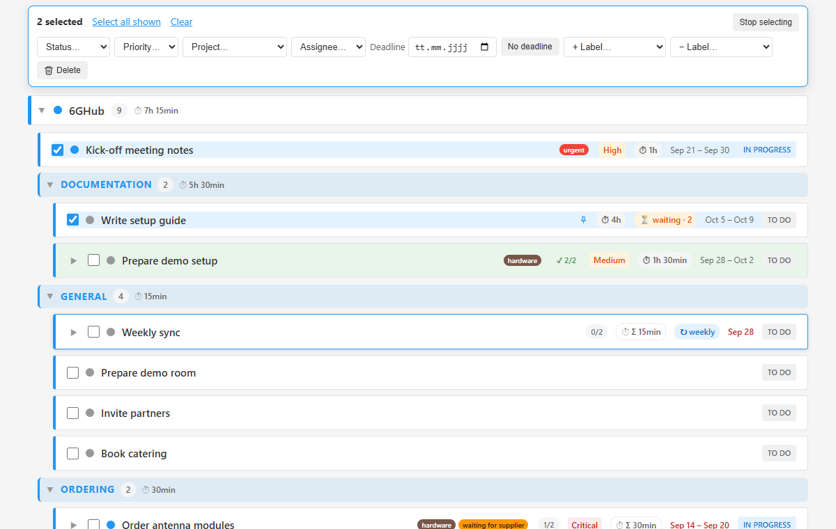 Changing several tasks at once