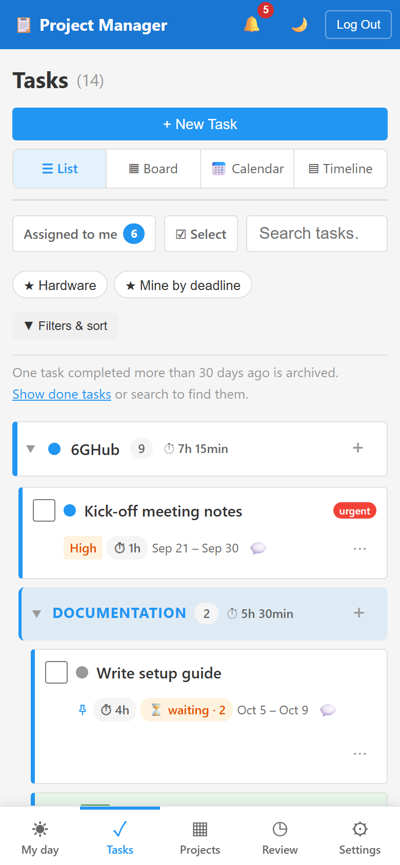 Tasks on a phone