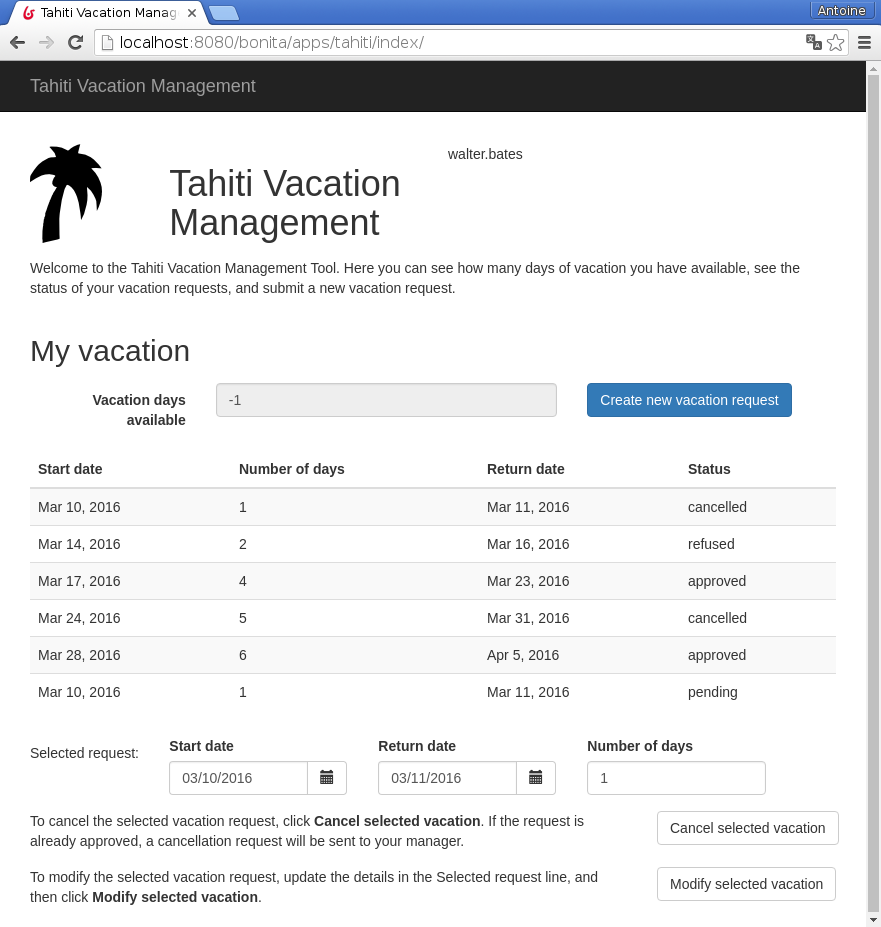 Vacation Management Living Application - Vacation request to cancel