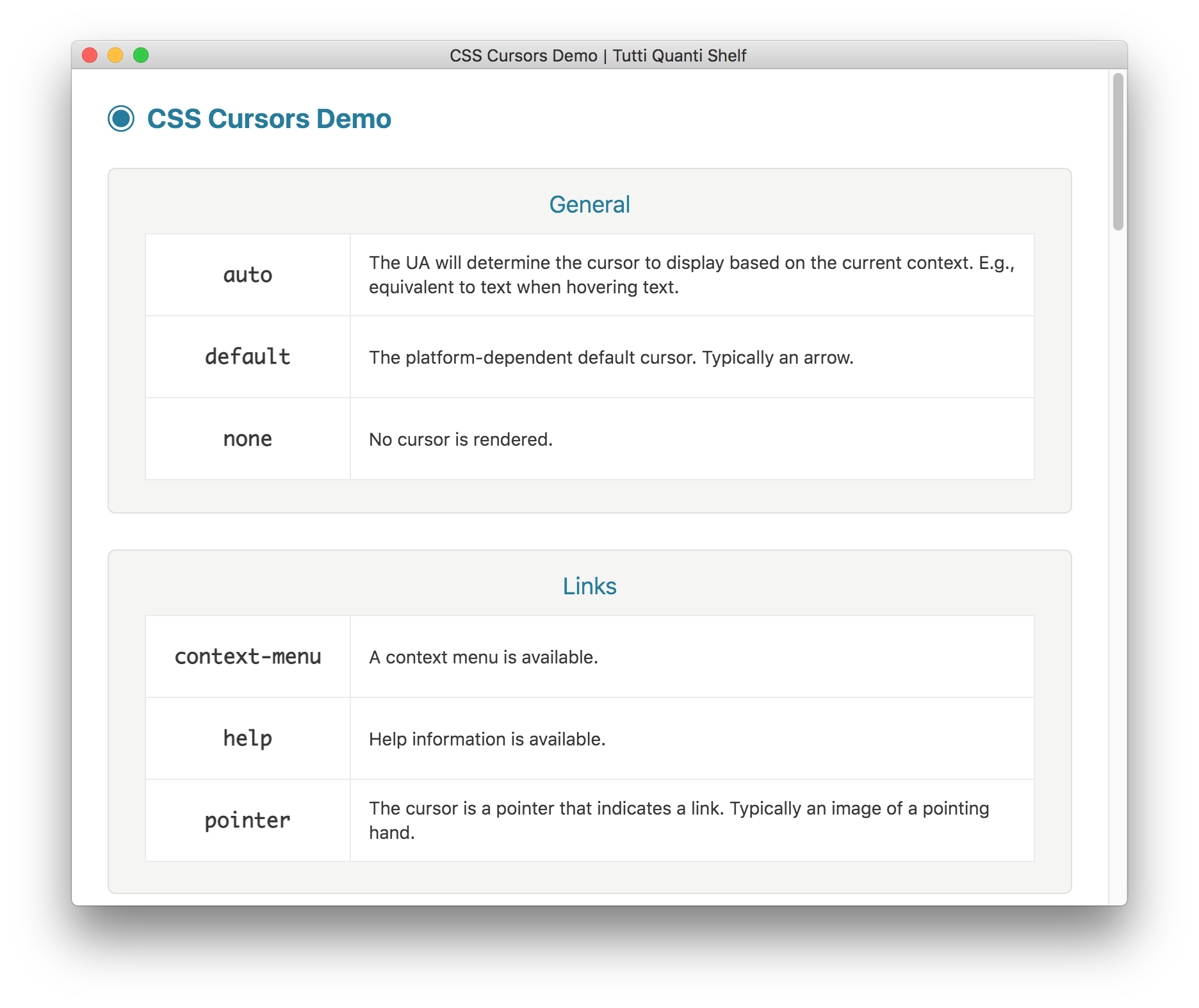 CSS Cursors Demo screenshot