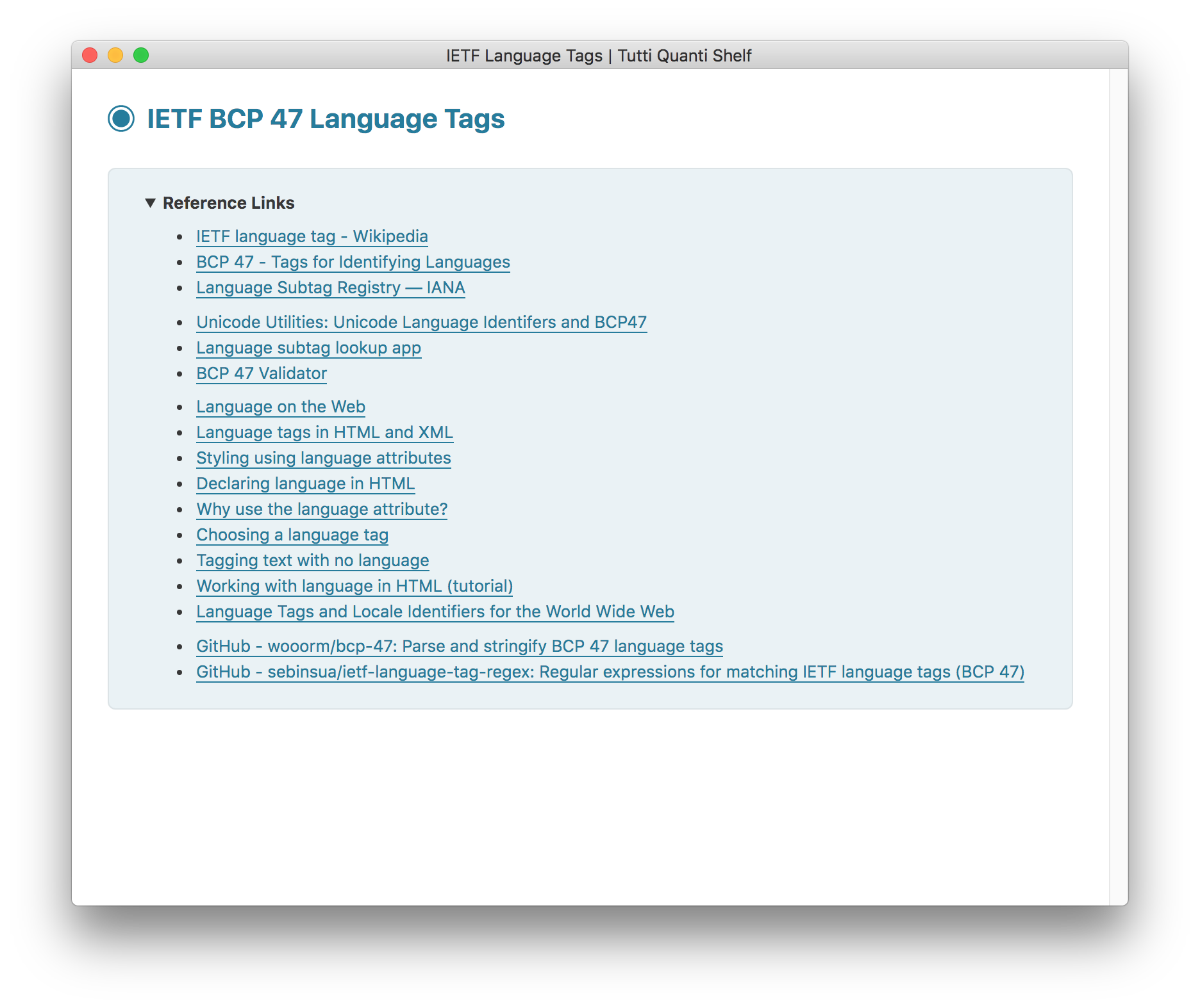 IETF Language Tags screenshot