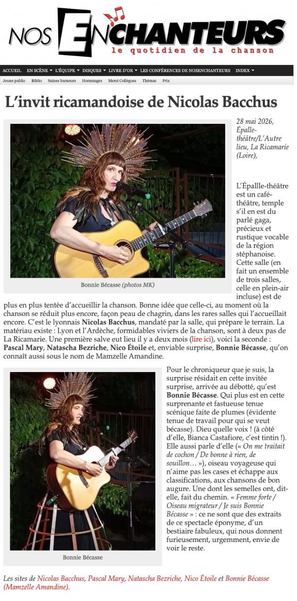 Article de presse Bonnie Bécasse