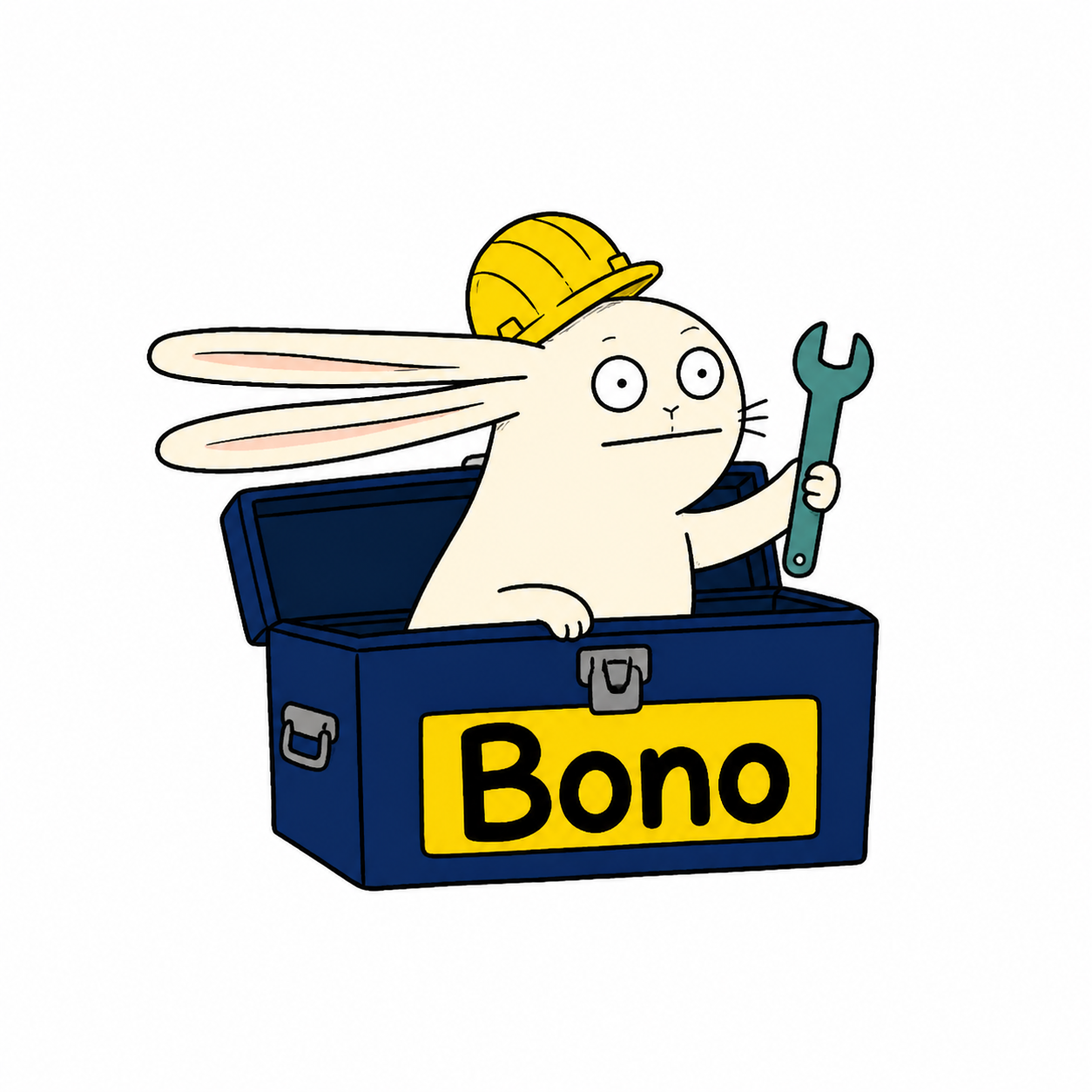 BonoBox rabbit mascot in a toolbox