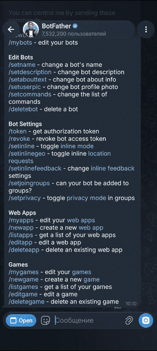 BotFather: Bot Settings → Threaded mode → Enable