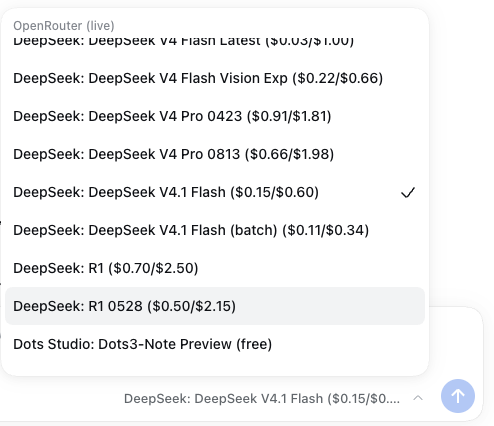 Model picker with prices