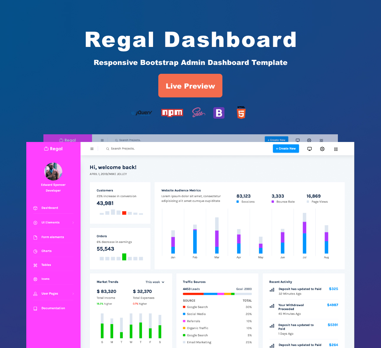 Regal-Free-Bootstrap-Admin-Template 网站模板截图