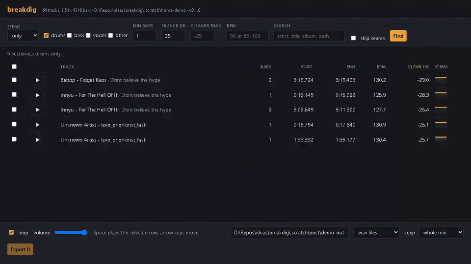 breakdig UI