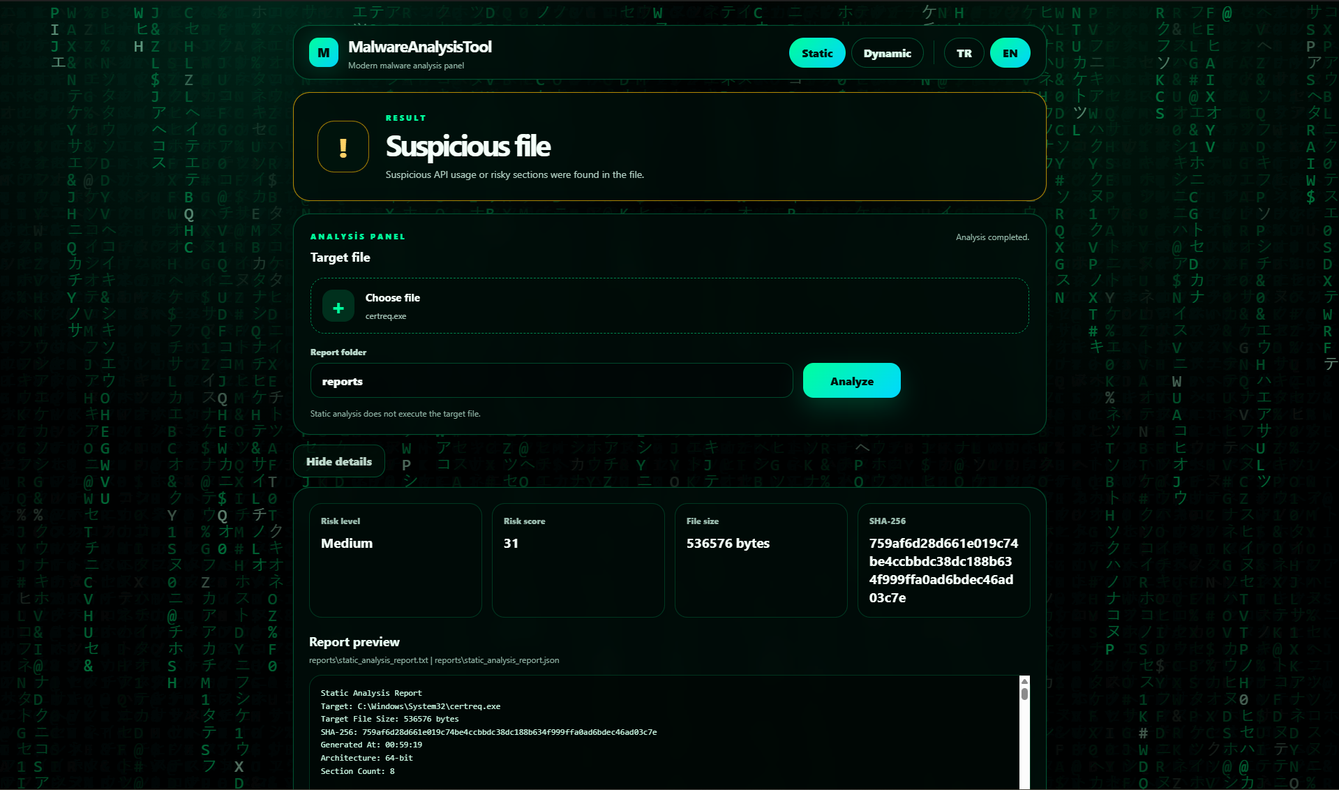 MalwareAnalysisTool GUI 2