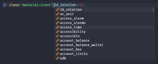 Material icon snippet with suggestions