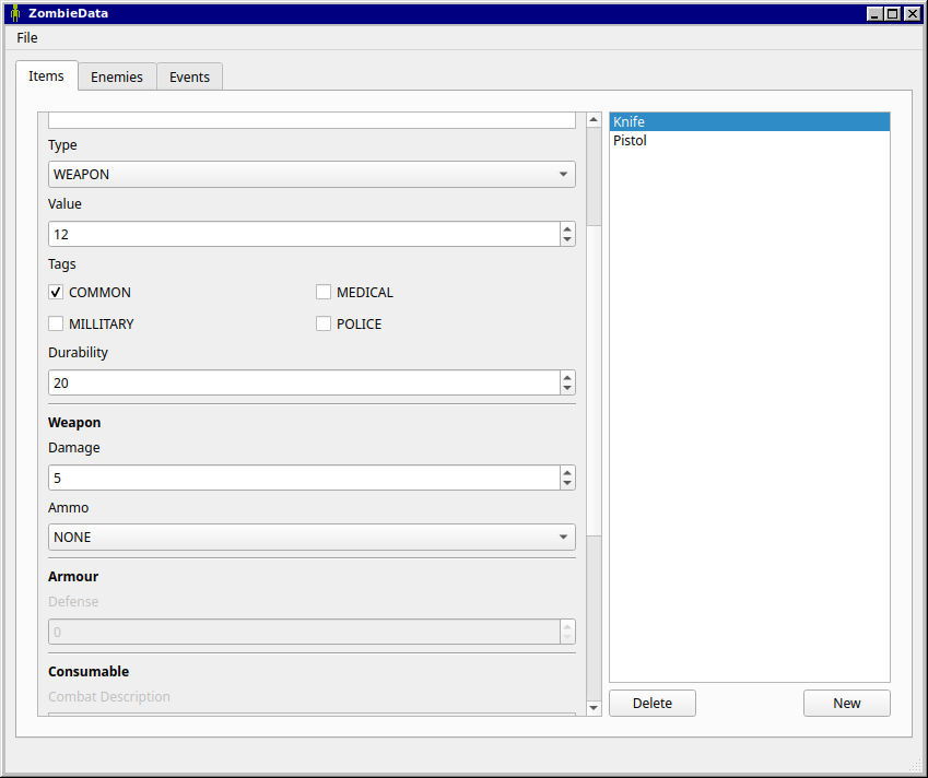 Screenshot of the Zombie Data tool.