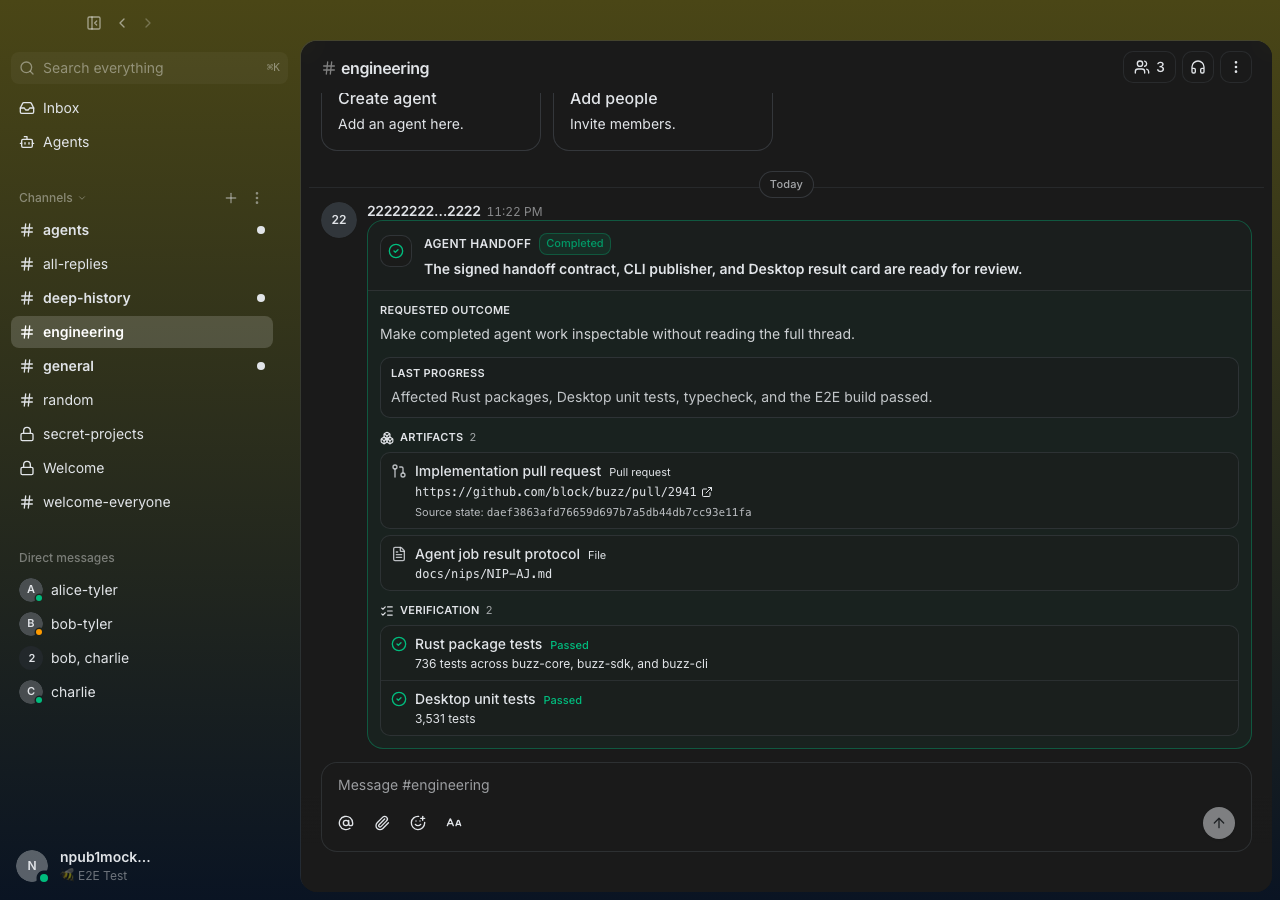 Agent result handoff card in the dark theme
