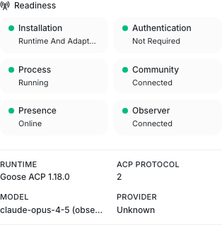 Readiness and runtime evidence