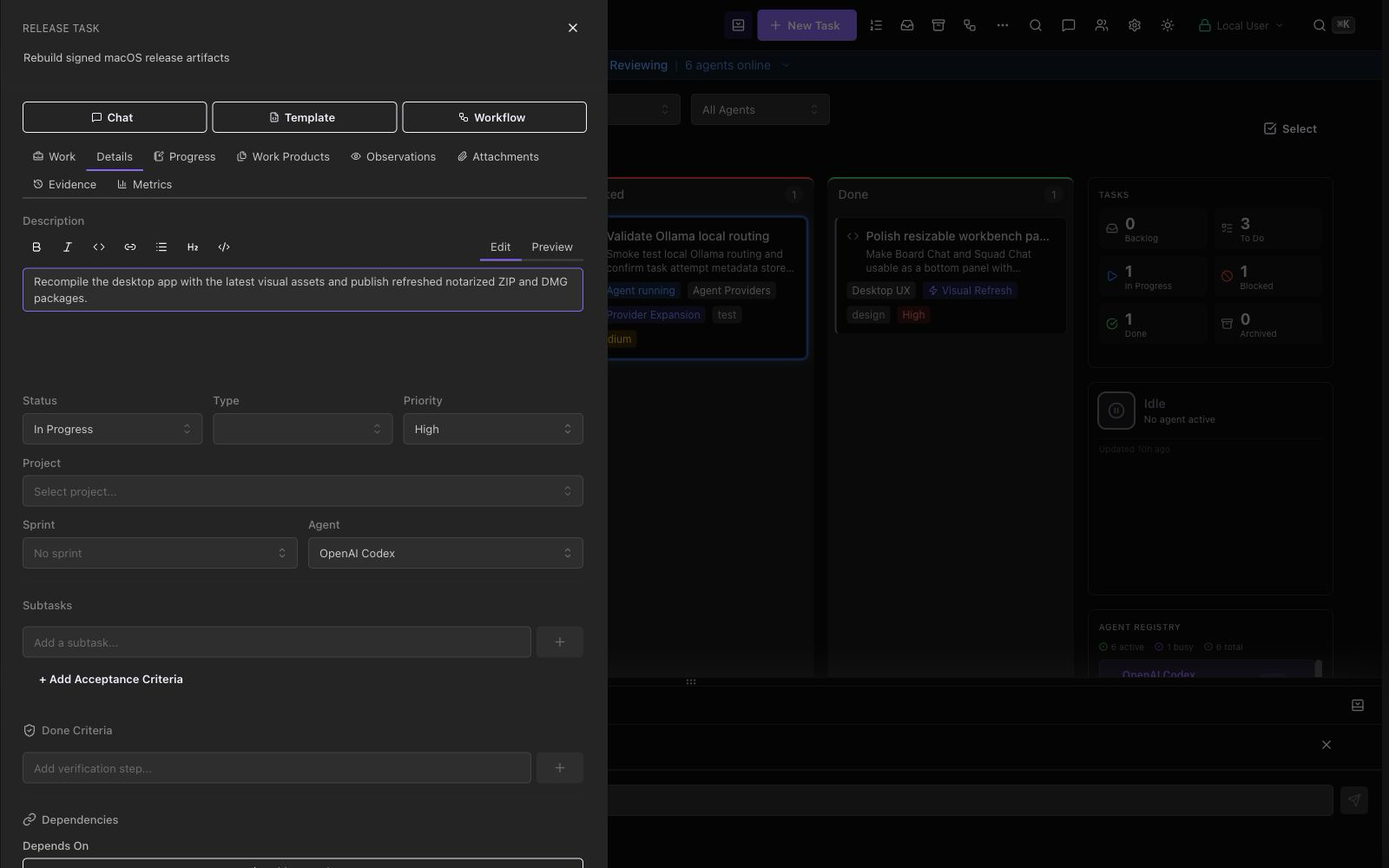 Task detail work view