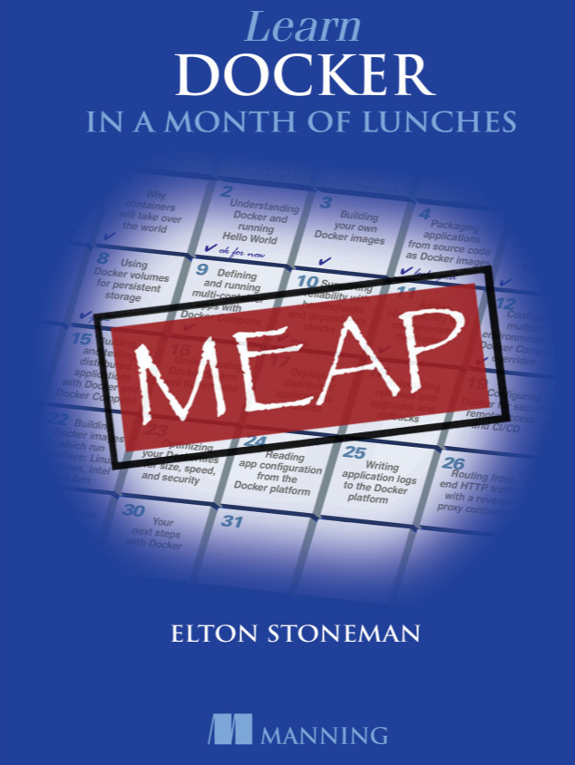Cover of the book, Learn Docker in a Month of Lunches