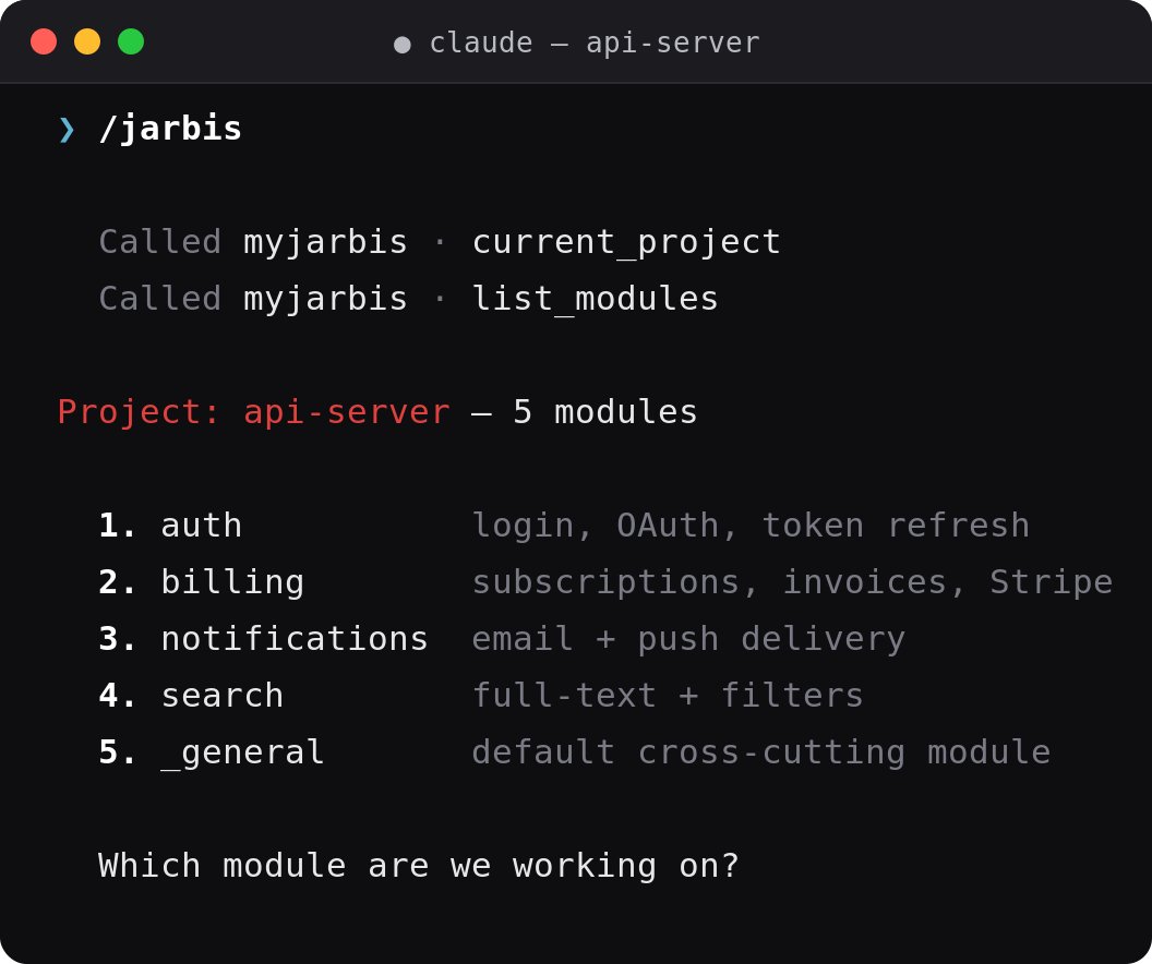 /jarbis bootstrapping a session and listing modules