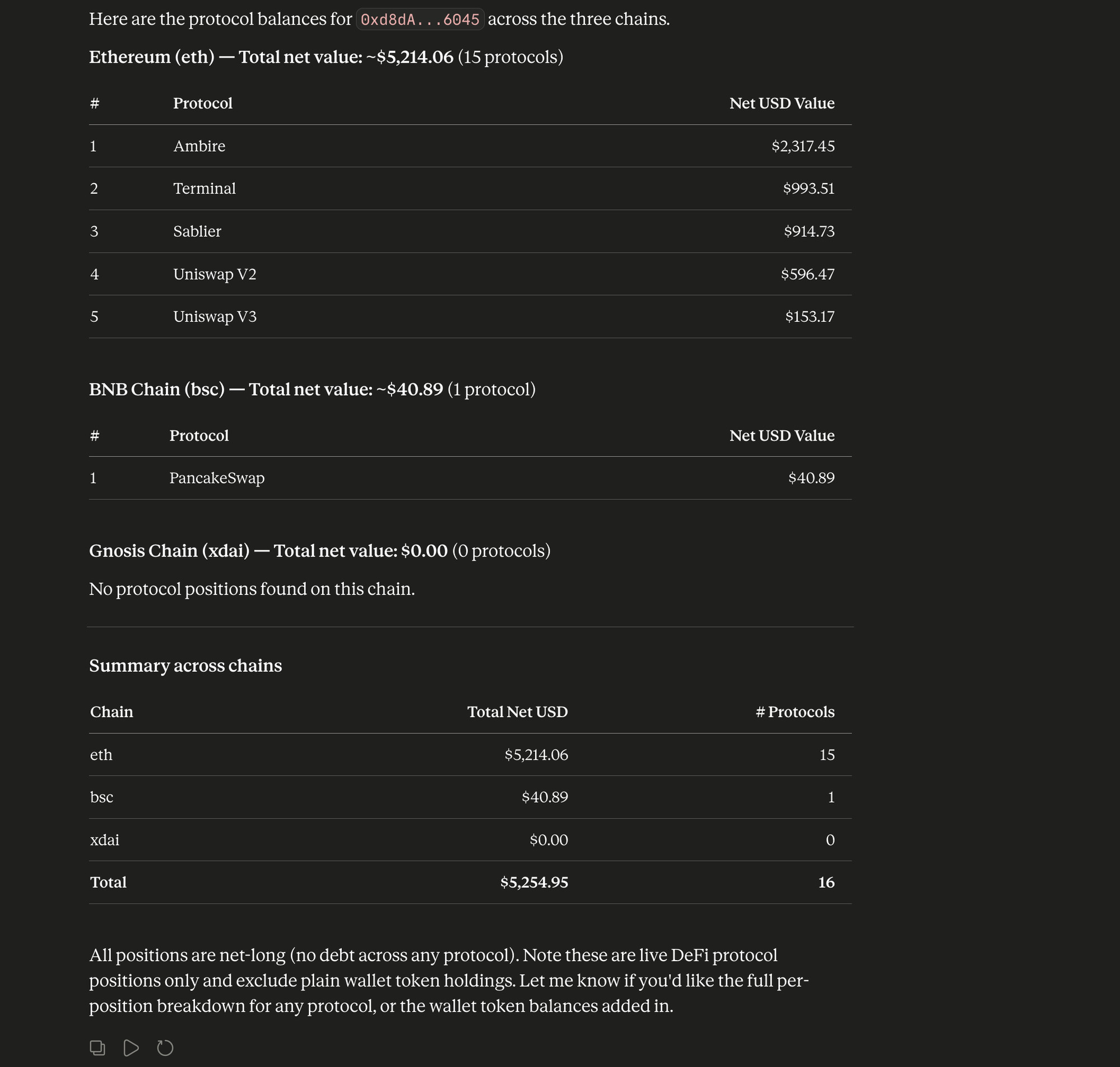 Agent answering a multi-chain portfolio query