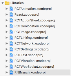 RNBranch.xcodeproj after React projects
