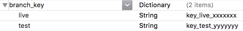 Branch keys in Info.plist