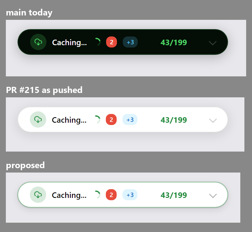 Compact caching pill: main, PR, proposed