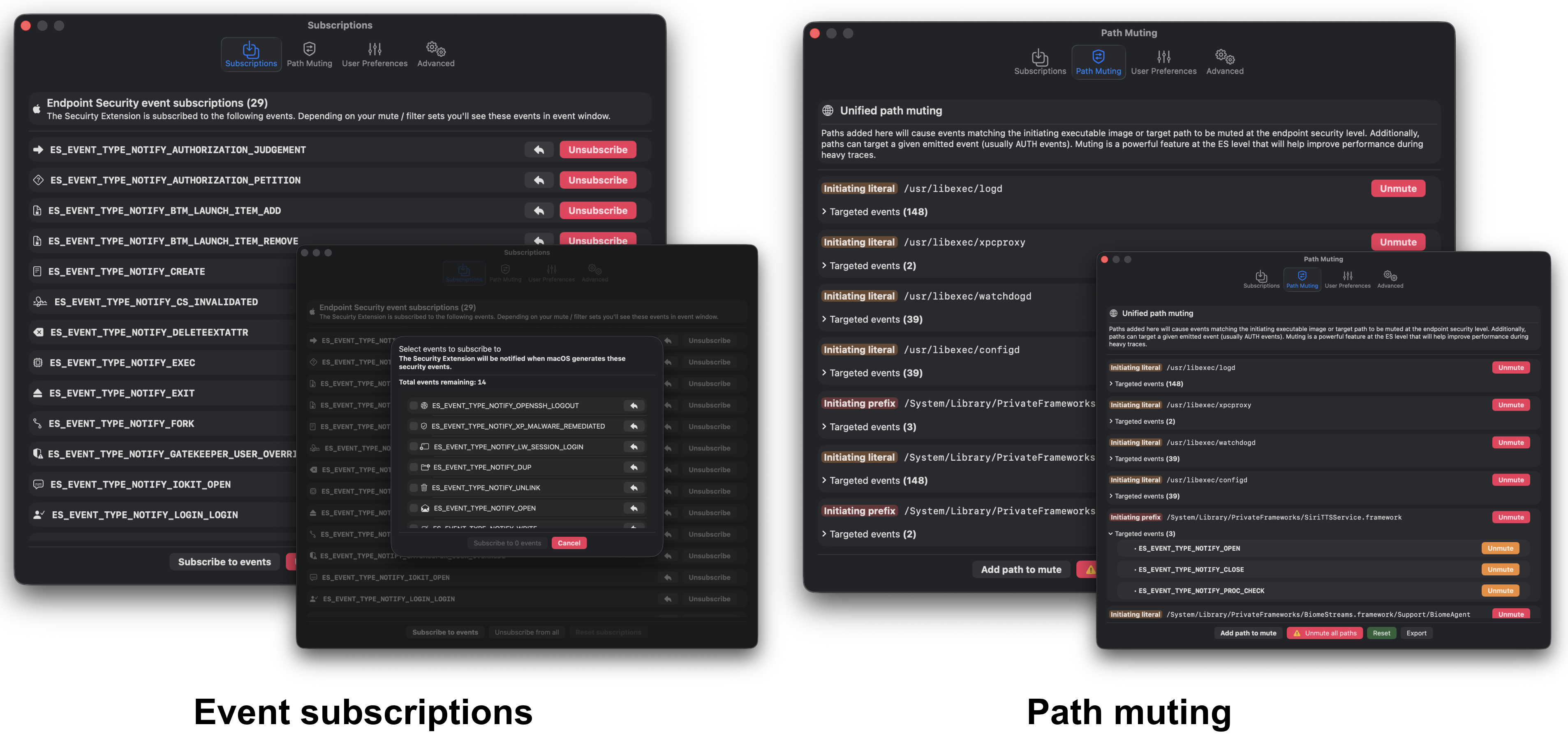 Path muting and event subscriptions