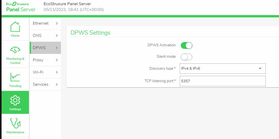 The DPWS service configuration