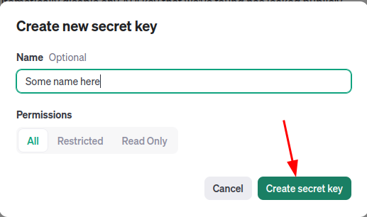 Create secret key popup