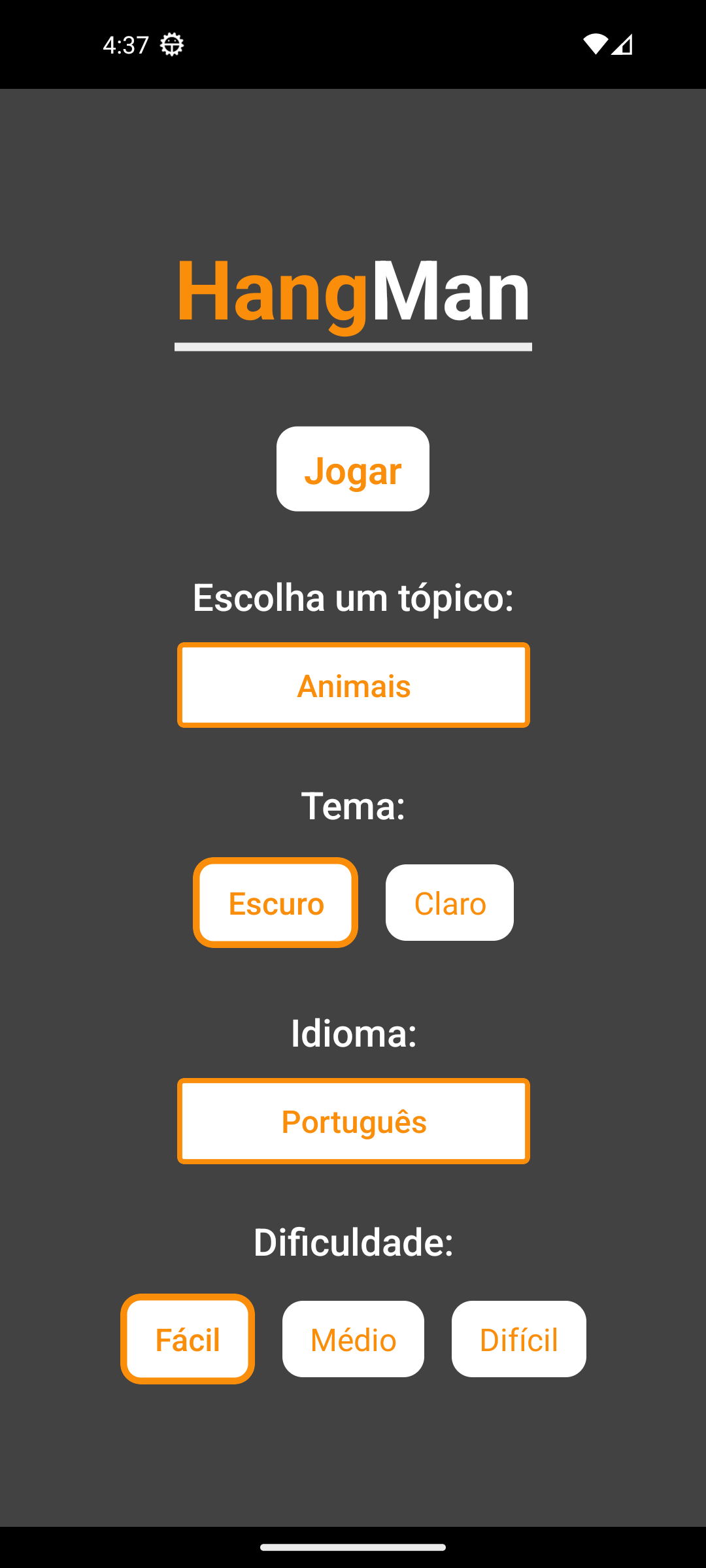 Screenshot da página inicial