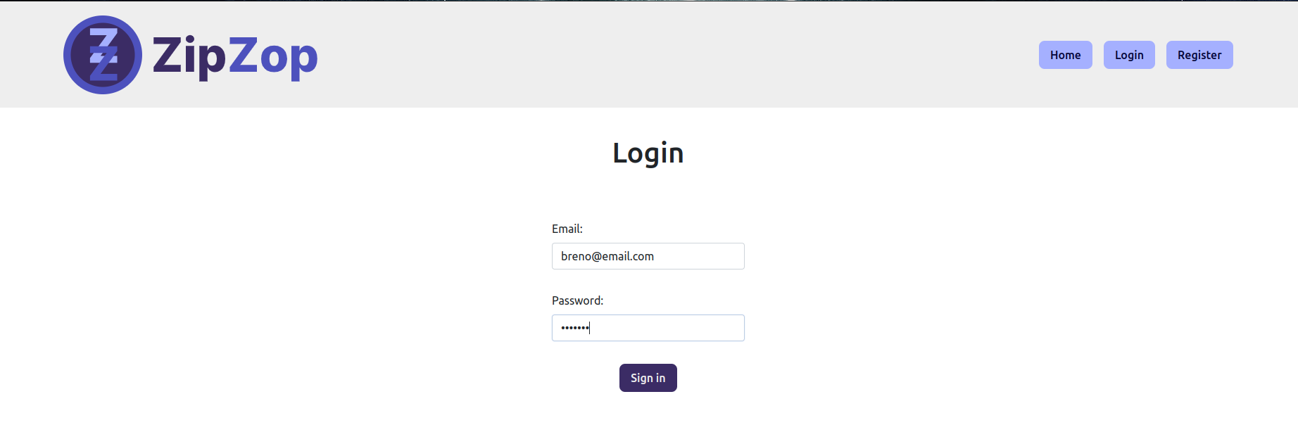 Login page