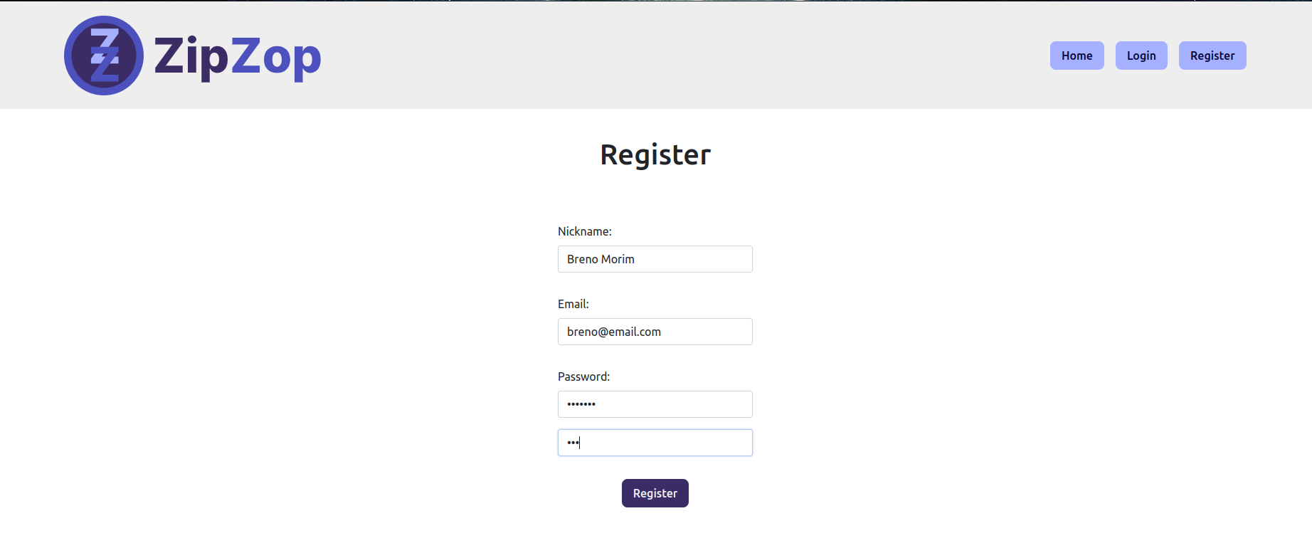 Register page