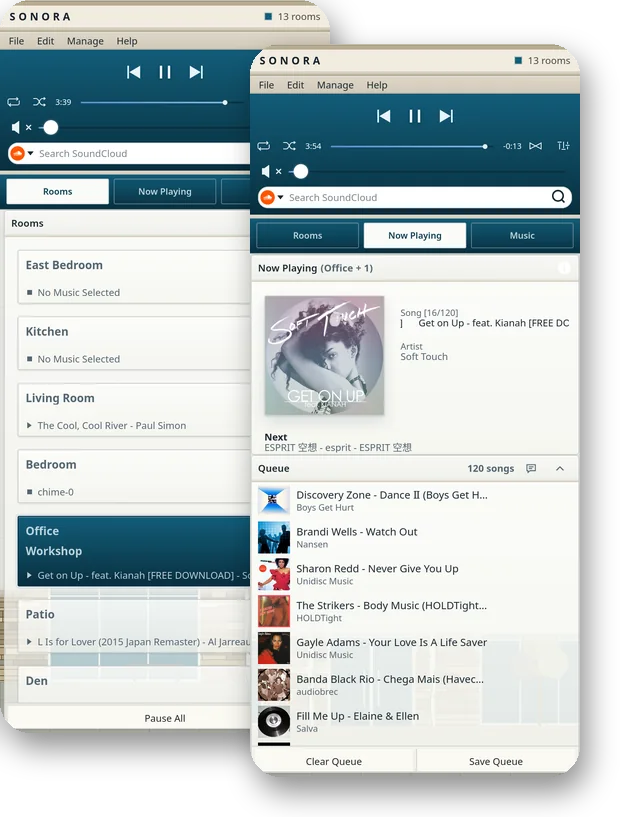 Coromar theme on a phone: Home and the full-screen player